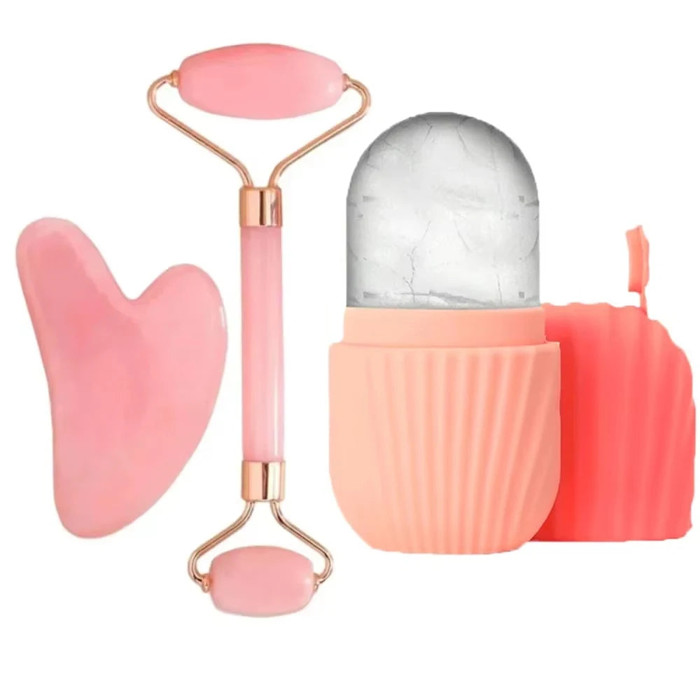 Kit beauté 3 en 1- rouleau de Jade, Gua Sha et glaçon facial