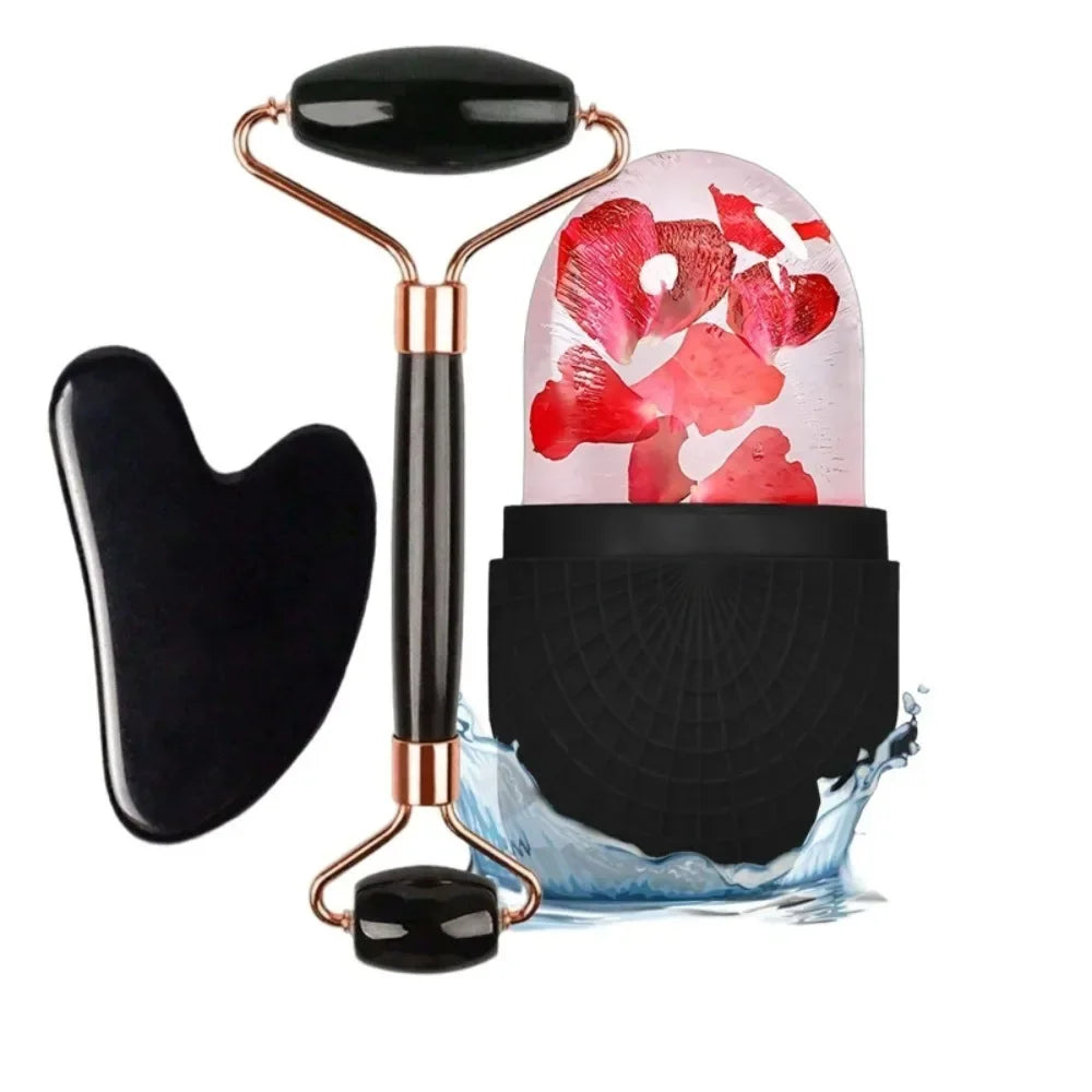 Kit beauté 3 en 1- rouleau de Jade, Gua Sha et glaçon facial