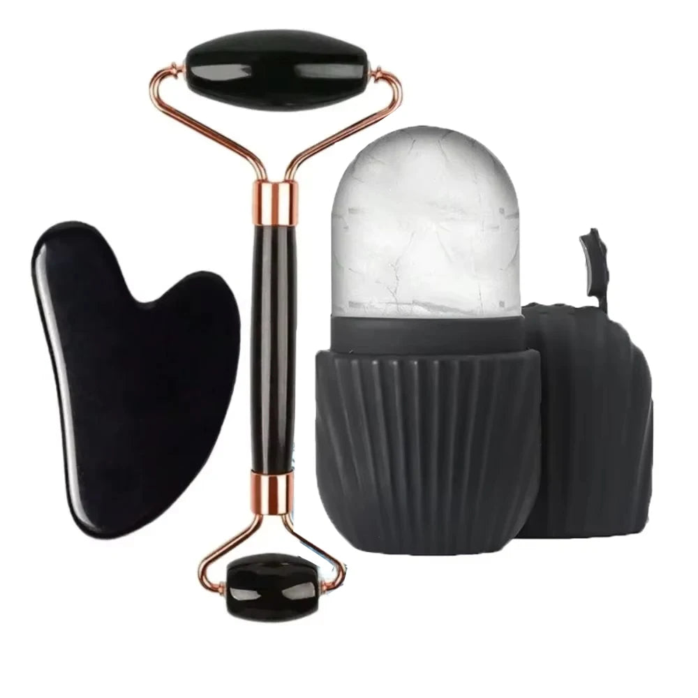 Kit beauté 3 en 1- rouleau de Jade, Gua Sha et glaçon facial