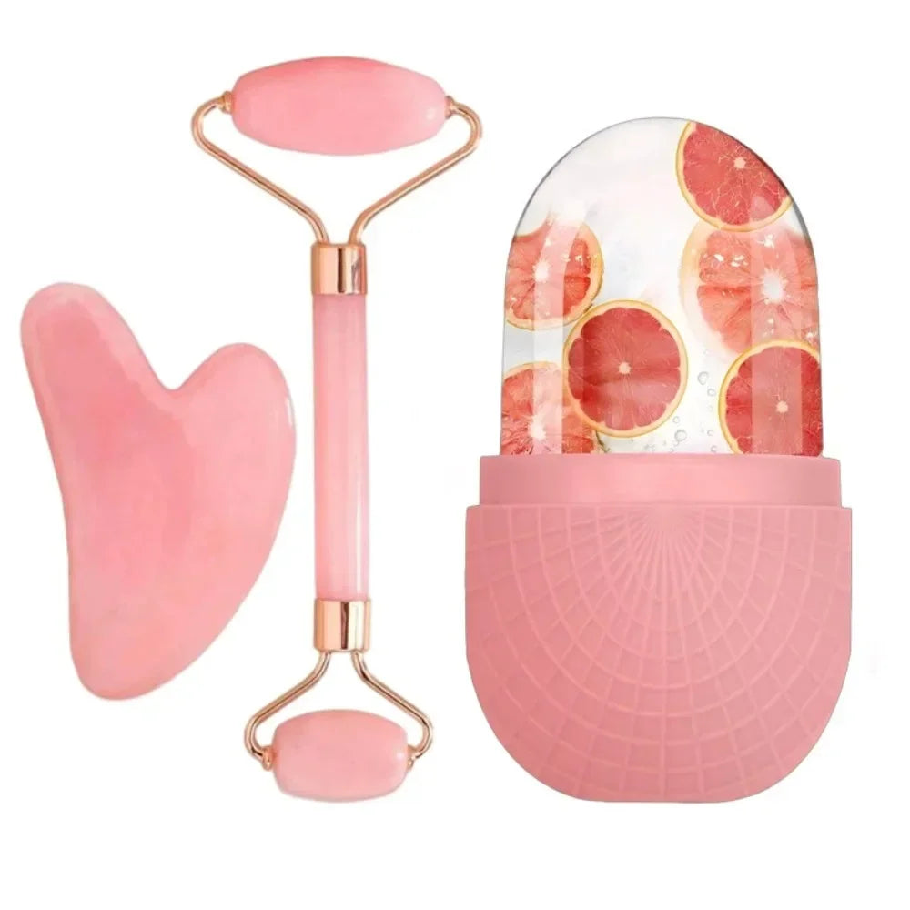 Kit beauté 3 en 1- rouleau de Jade, Gua Sha et glaçon facial